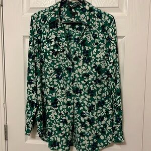 Ann Taylor Women’s Large Green, Blue and White Printed Blouse Top